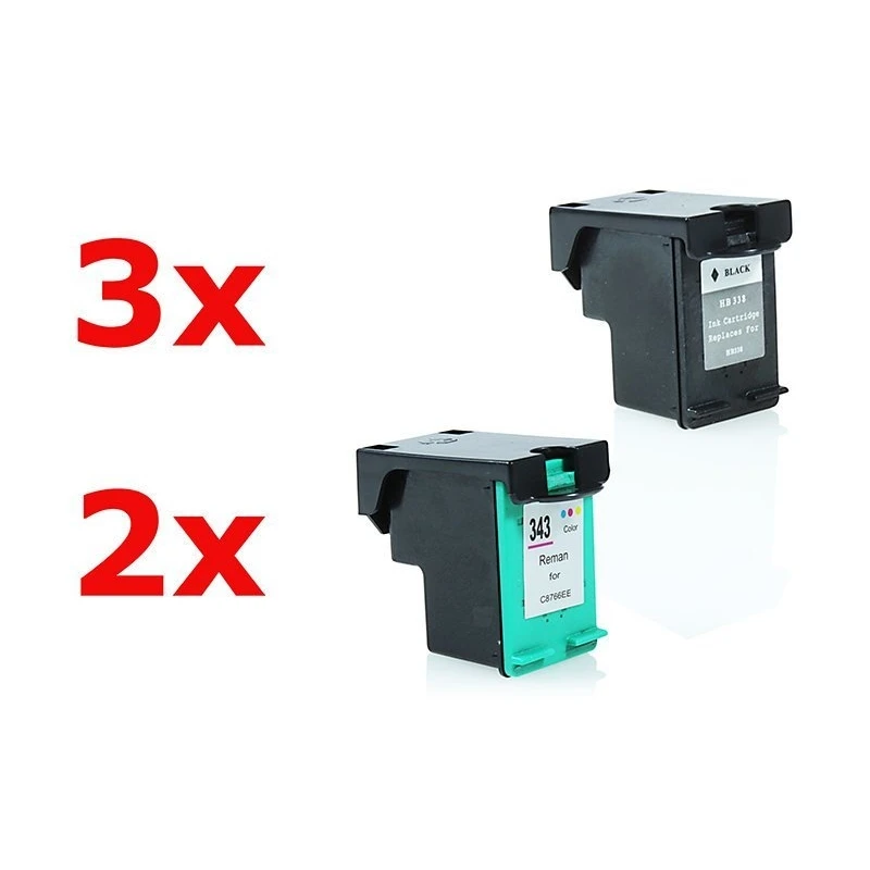 Alternativ zu HP Nr 338 & Nr 343 Tinten Sparset (BK,Farbe) 5 Stück